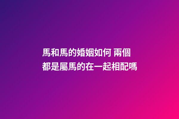 馬和馬的婚姻如何 兩個都是屬馬的在一起相配嗎-第1張-觀點-玄機派